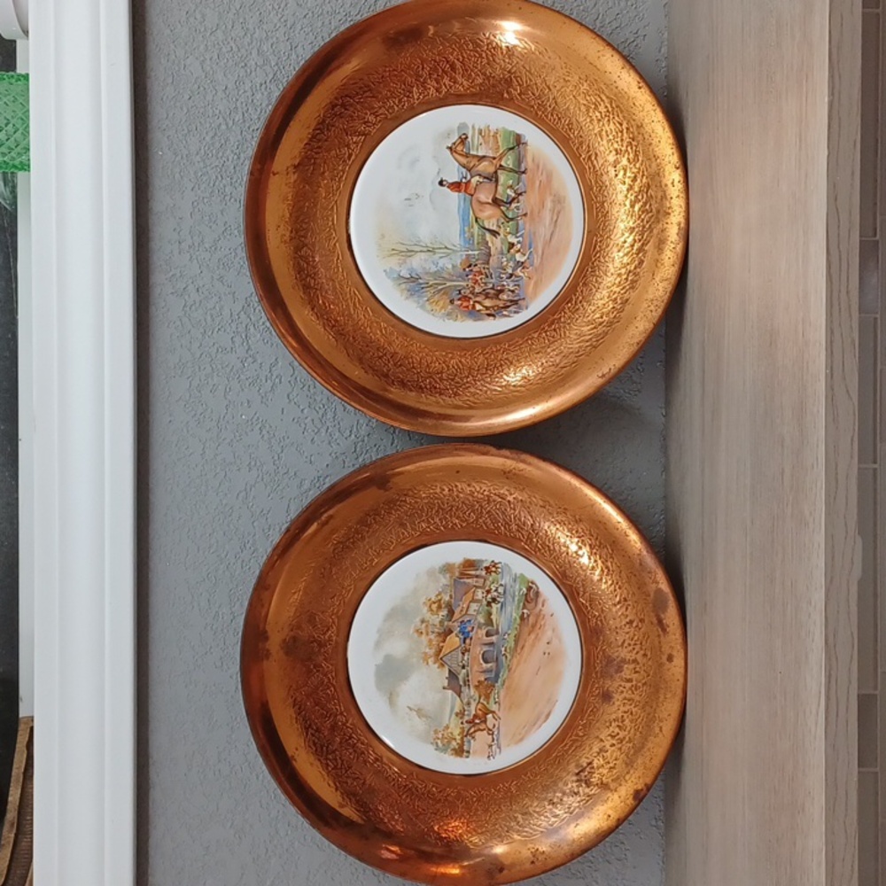 Vintage Copper & Ceramic Wall Plaque Country Farmhouse Wall Decor Horse Stable